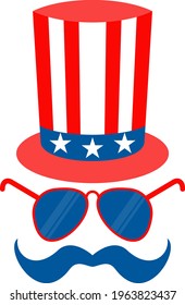 American hat top hat flat vector icon. Independence day of USA. July fourth celebration party. Objects isolated on a white background.