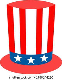 American hat top hat flat vector icon. Independence day of USA. July fourth celebration party. Objects isolated on a white background.