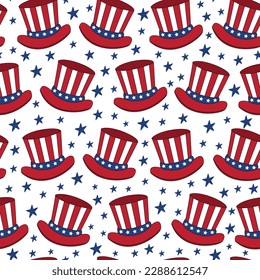 American hats seamless pattern. Happy Independence Day, vector design illustration. 