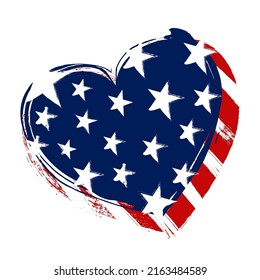 American heart design vector with american flag, star and stripes elements