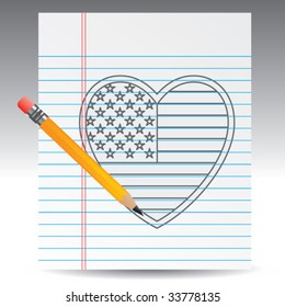 american heart in fine thin line drawing