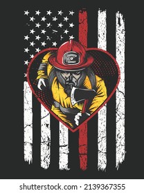 American heart firefighter grunge Vector illustration. Firefighter Background