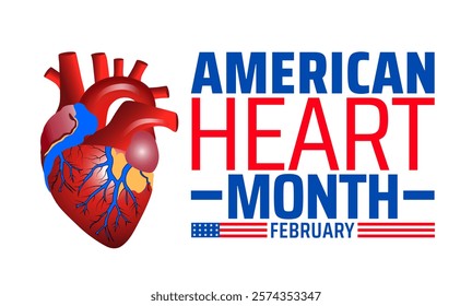 American Heart Month background banner or poster design template. observed every year in February. Holiday concept. Use to any Template, card, poster, placard, template.