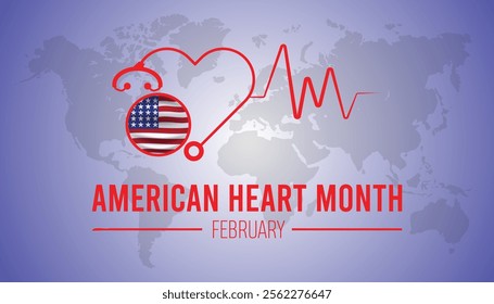 American Heart Month creative concept design. Vector template for banner, greeting card, poster, prints, social media, flyer ,with background.