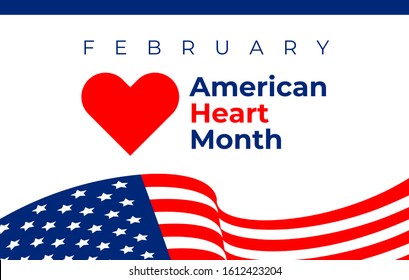 American heart month in February. National american flag and heart concept design. Vector illustration for banner, flyer, poster and social medial and hospital use.
