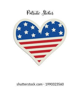 American Heart Sticker. USA flag textured design. Independence Day vector illustration. 4th of July Patriotic Sticker.