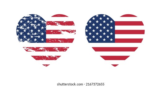 American Hearts Distressed USA flag I love America Independence Day of United States Heart Shape Flags svg