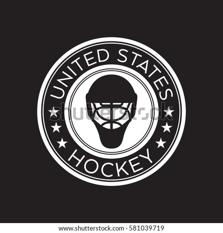 An American hockey crest in vector format. This round shield features stars, text that says United States, and a goalie mask.