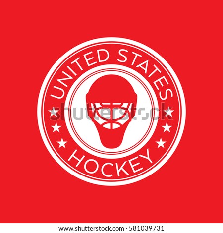 An American hockey crest in vector format. This round shield features stars, text that says United States, and a goalie mask.