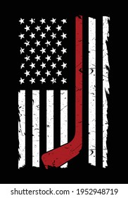 American hockey flag. Black and white USA flag and red hockey vector. Design element for poster, t-shirt print, card, advertising