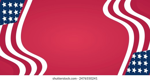 American Holiday Background in Red, White, Blue with Flag Ornament. Design for Banners, Greeting cards, Posters, Social media, Web.