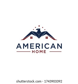 American home modern logo, hawk illustration, falcon vector, USA real estate sign, united states realty symbol.