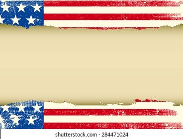 American horizontal scratched flag. An american background with a scratched frame for your message