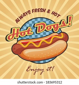 American hot dog sandwich with ketchup and mustard poster template vector illustration