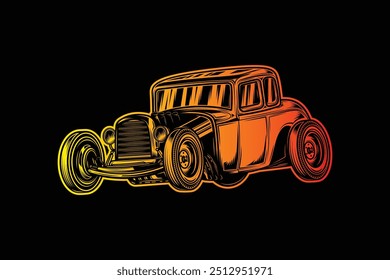 American hot rod. Classical model. Original vector illustration in vintage style. Hand drawn, not AI