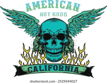 American Hot Rods California skull Design
With fire and wings