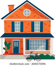 Fachada de la casa americana. Ilustración vectorial.