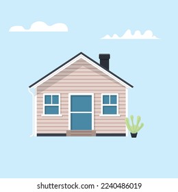 American house flat vector icon. Modern home with vinyl siding panel illustration. American single family residence.