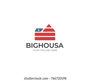 American House Logo Template. USA Property Vector Design. Home Illustration