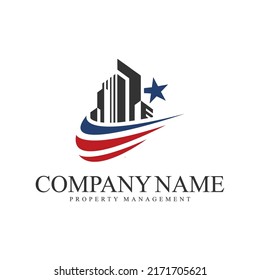 American House with Stars and Stripes Illustration for a Business Card