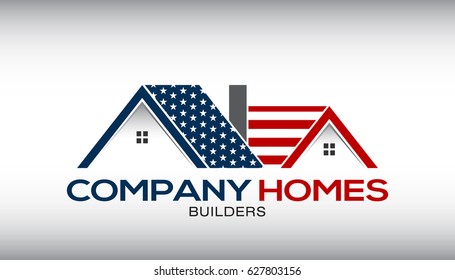 American House with Stars and Stripes Illustration for a Business Card
