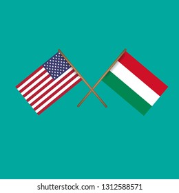 American and Hungary crossed flags.