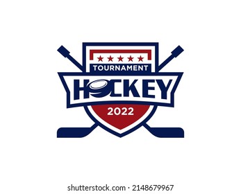 American Ice Hockey Sport Team Shield Emblem Badge logo design inspiration. Usable for Business and Branding Logos. Flat Vector Logo Design Template