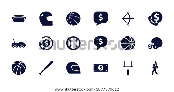 American icon.\
collection of 18 american filled icons such as basketball, helmet,\
hot dog, baseball player, goal post, baseball. editable american\
icons for web and\
mobile.
