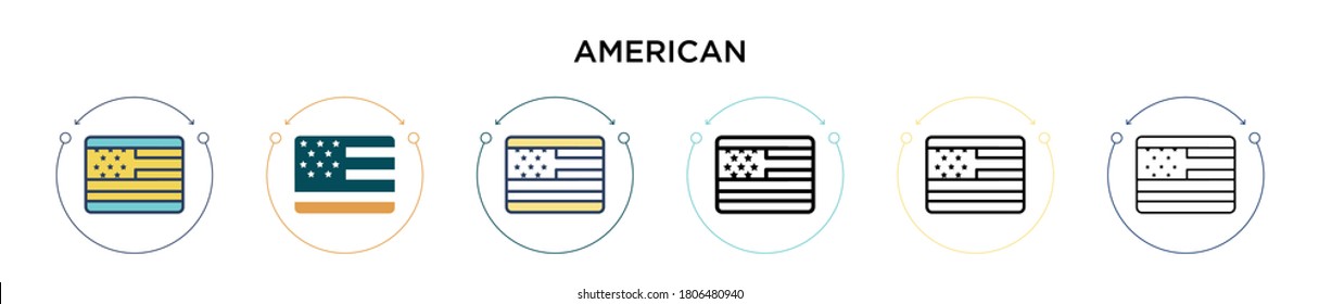 American icon in filled, thin line, outline and stroke style. Vector illustration of two colored and black american vector icons designs can be used for mobile, ui, web