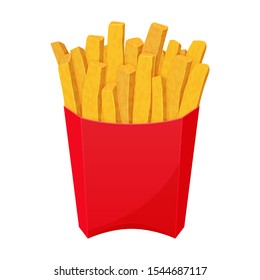 American icon with french fries on white background. Fast food symbol. Yellow potato. Cartoon vector illustration. Isolated on white. Object for packaging, advertisements, menu.