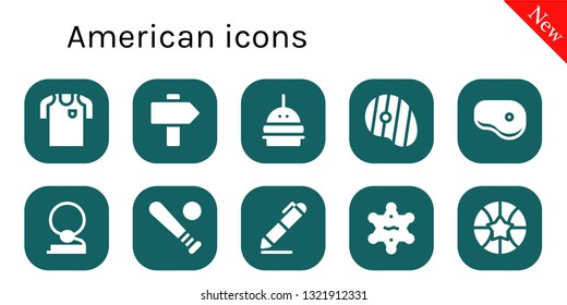 american icon set. 10 filled american icons.  Simple modern icons about  - Football jersey, Sign, Burger, Steak, Cowboy, Baseball, Signing, Sheriff, Basketball