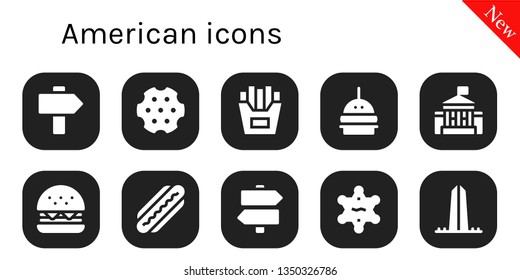 american icon set. 10 filled american icons.  Simple modern icons about  - Sign, Revolver, French fries, Burger, White house, Hot dog, Signs, Sheriff, Washington