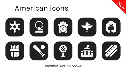 american icon set. 10 filled american icons.  Simple modern icons about  - Sheriff, Cowboy, Indian, Totem, Boxing helmet, French fries, Baseball, Sign, White house, Hot dog