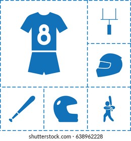 American icon. set of 6 american filled icons such as baseball player, goal post, helmet, football uniform
