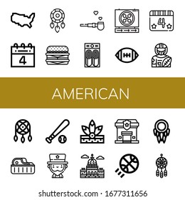 american icon set. Collection of United states of america, th of july, Dreamcatcher, Cheeseburger, Pipe peace, Pancake, Sign, American football, American football player icons