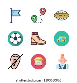 american icon set. vector set about route, hot dog, waitress and flag icons set.