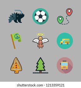 american icon set. vector set about school bus, porcupine, angel and cookie icons set.