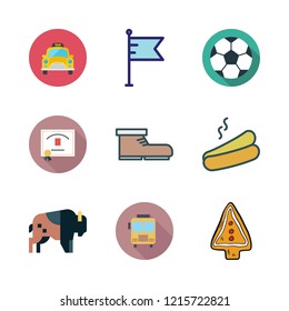 american icon set. vector set about taxi, school bus, football and hot dog icons set.