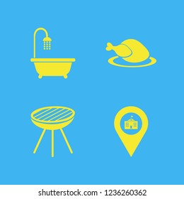 american icon. american vector icons set hot chicken, grill, university location and bathroom shower