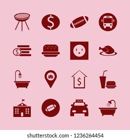 american icon. american vector icons set school bus, dollar coins, taxi cab and rugby ball