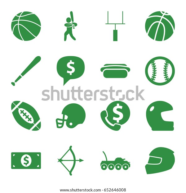 American\
icons set. set of 16 american filled icons such as hot dog,\
baseball player, goal post, helmet, baseball, baseball bat,\
basketball, money dollar, bow, military\
car