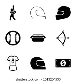 American icons. set of 9 editable filled and outline american icons such as hot dog, baseball player, helmet, baseball, money dollar, bow