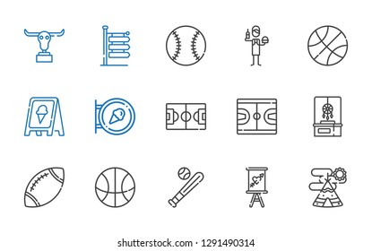 american icons set. Collection of american with indian tent, sign, baseball, basketball, rugby, dreamcatcher, football field, burguer, signs. Editable and scalable american icons.