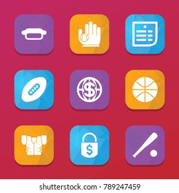 American icons. vector collection filled american icons set.. includes symbols such as money lock, baseball, business, bill, hot dog. use for web, mobile and ui design.
