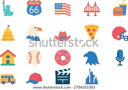 An American icons vector showcasing classic US symbols in a clean, minimal style.
