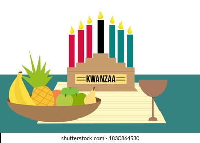 American illustration with red green black kwanzaa candles on light background. Holiday vector illustration. Vector design.