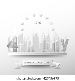 American independence day. 4 th july.Celebration city. Paper art. Vector stock.