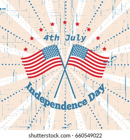 American Independence Day 4 th july. Greeting card design. National flag. Vector illustration. Patriotic symbol holiday poster. Happy independence day, USA Celebration wallpaper.