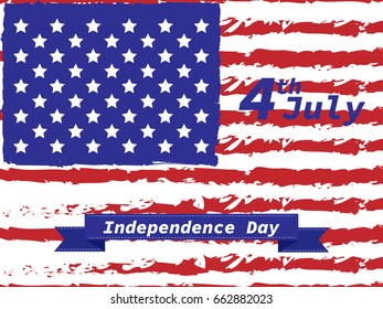 American Independence Day 4 th july. Greeting card design. Ribbon Banner. Vector illustration. Patriotic symbol holiday poster. Happy independence day, USA Celebration wallpaper.