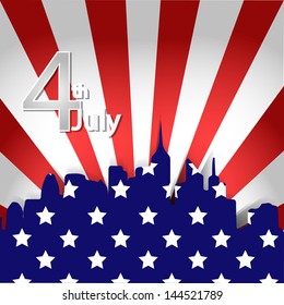 American Independence Day 4th illustration of city of American flag backdrop